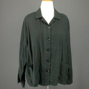 FLAX Jacket 1G 1X Black 100% Linen Pocketed Top